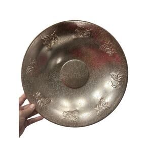 Vintage West Bend Aluminum Salad Bowl Rose Gold Color Embossed Leaves 14"